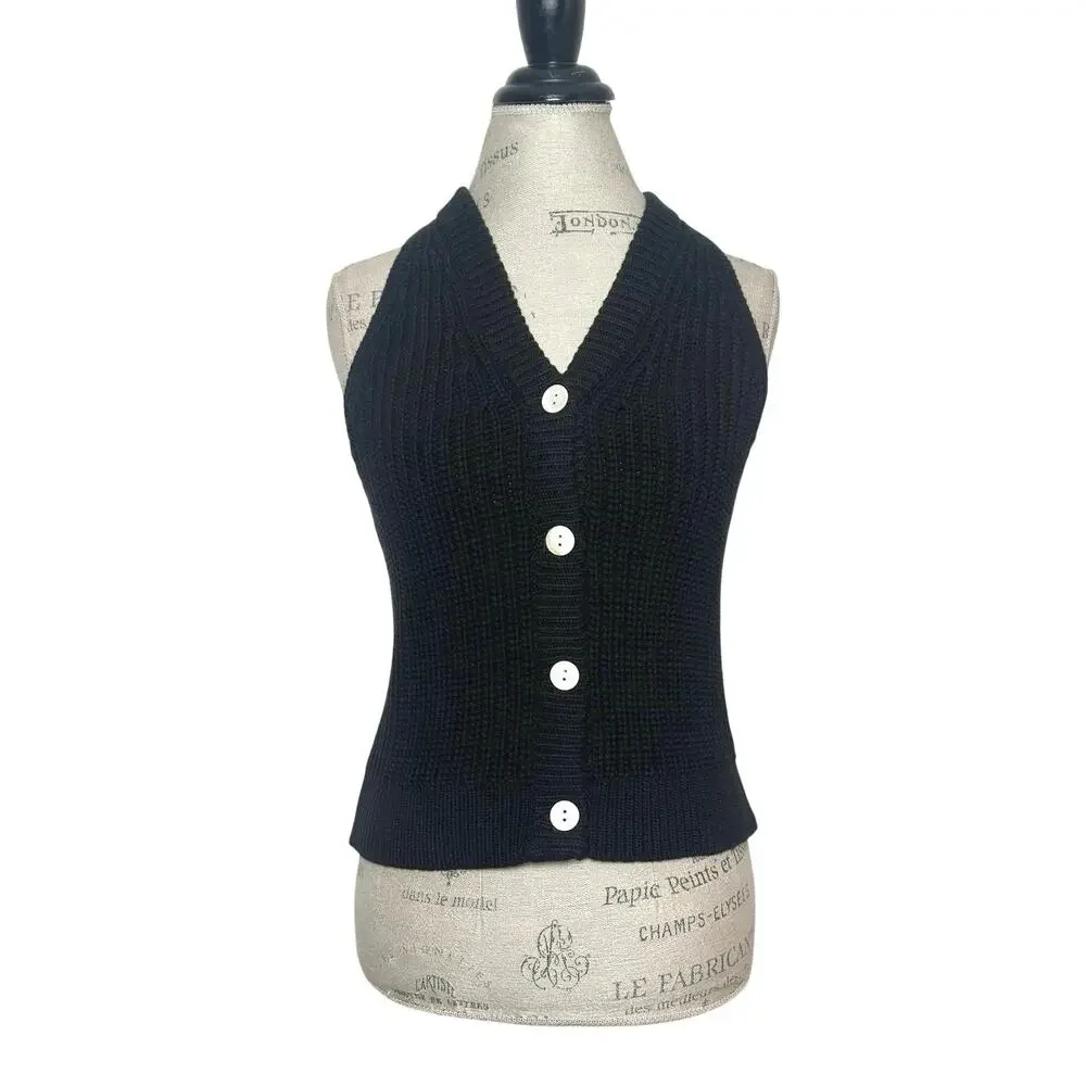 Madewell | Women | Black Heavy Ribbed Knit B-Neck Cutaway Sweater Vest | Small